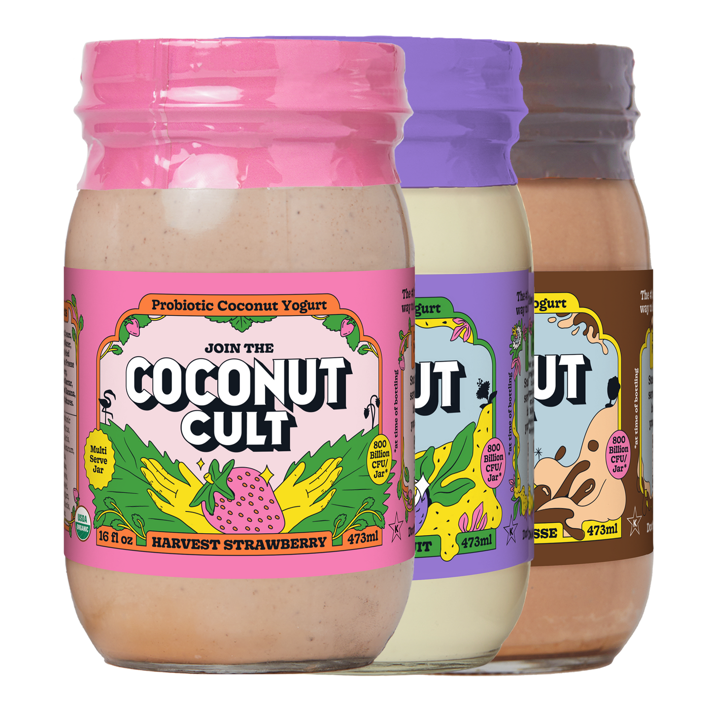 Harvest Strawberry, Passion Fruit, and Chocolate Mousse bring all the best probiotic-packed flavors.